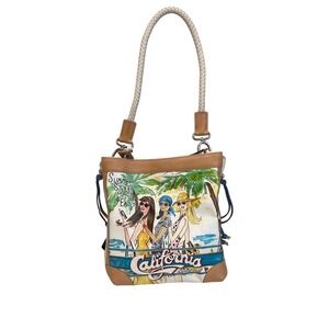 Brighton California Dreaming Whimsical Graphic Art Leather Crossbody Purse